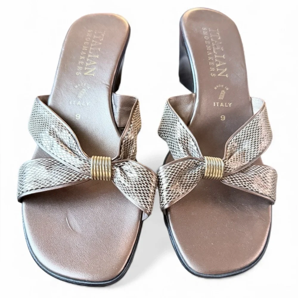Italian Shoemakers Snakeskin Gold Wedge Sandal Size 9